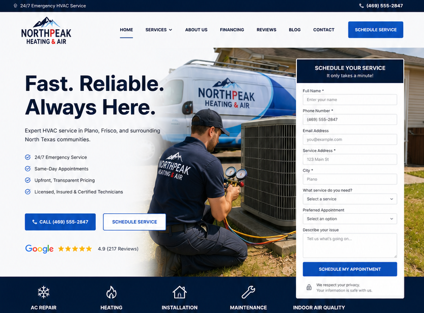 Landing page screenshot